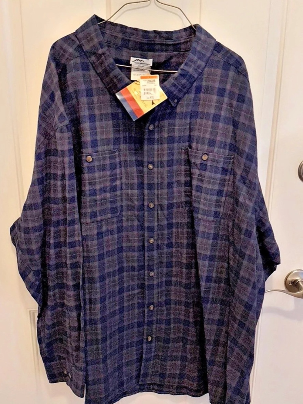 Blue Mountain Flannel Long Sleeve Button-Down Shirt Plaid Blue & Black 4XL
